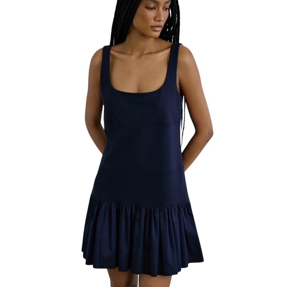 Maison Tara sx 16 Navy Drop Waist Mini Dress Bubble Hem